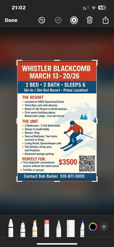Whistler Blackcomb  Mar 13-20/26, 2 bed 2 bath ski in ski out, View more