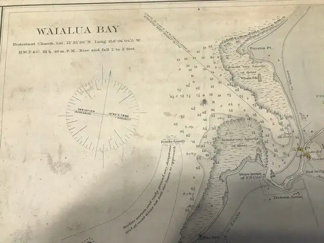 * Large paper map Hawaiian Islands, Oahu Harbours, 1891, Hawaii in Arts & Collectibles in City of Toronto - Image 6