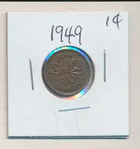 ORIGINAL RARE VINTAGE 1949 CANADIAN 1¢ KING GEORGE PENNY