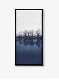 Jolie cadre imprimé d'arbres sur un lac, teinte bleu