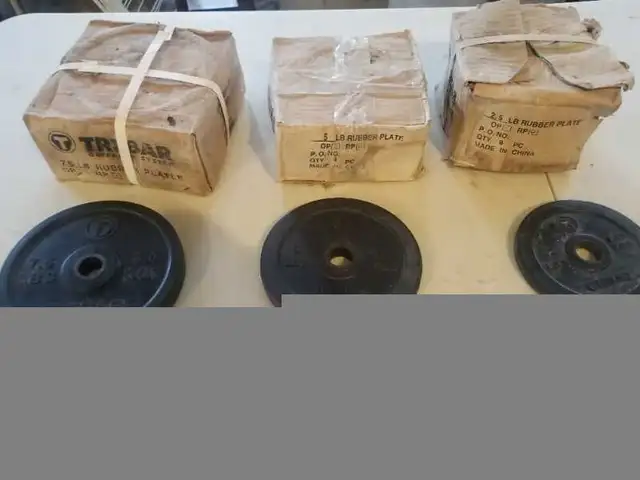 Rubber coated metal weight plates (1 inch hole) $1 per pound  in Exercise Equipment in City of Toronto - Image 7