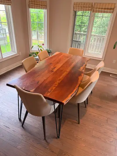 Acacia Live Edge Wood dining table 180cm with 6 chairs, View more