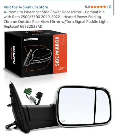 Ram 2500/3500 Heated Folding Passenger Mirror Chrome, View more