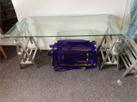 Modern industrial aluminum/glass adjustable rect dining/console 