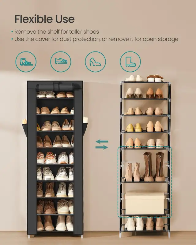 10-Tier Shoe Storage Rack with Cover & Side Pockets in Storage & Organization in Oshawa / Durham Region - Image 5