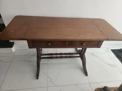 Antique Wooden Drop-Leaf Side Table, View more