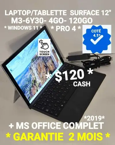 TABLETTE MICROSOFT SURFACE PRO 4- 12"- 4GO-120GO, View more