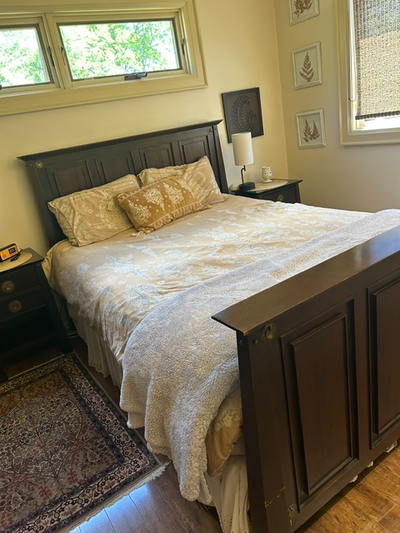 Solid wood Queen Size bed- with mattress, side tables, armoire, View more