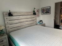 King size bed frame with lights, mattress and box spring 