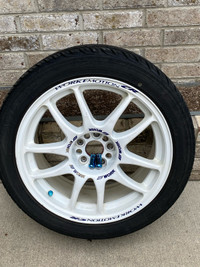 Subaru WRX All Season tires with White Work Emotion CR rims