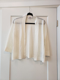 TanJay Petite White Size Small Cardigan with 3/4 Sleeve