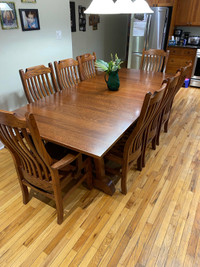 Mission Oak Dining Table and 8 Chairs