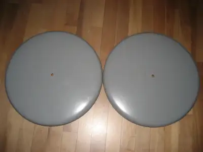2 large round metal base plates, View more