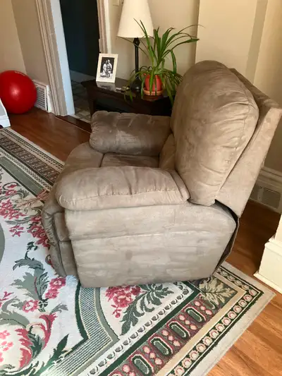 Recliner chair in taupe colour for sale., View more