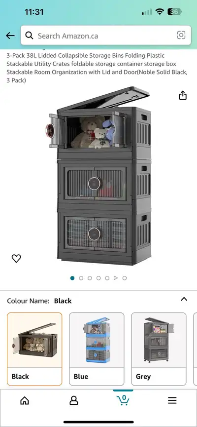 Storage Bins Foldable 3 Pack Stackable Plastic with Lid, View more