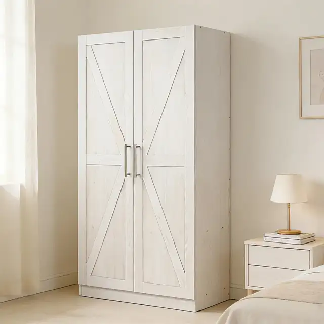 Wardrobe Cabinet with Hanging Rod, Anti-Tipping and 2 Barn Doors in Dressers & Wardrobes in Markham / York Region - Image 10