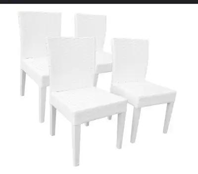 New Set of 4 wicker white metal patio dining chairs outdoor, View more