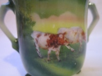 Open Salt Cellar?/Toothpick Holder? - Unusual Painting of Cows