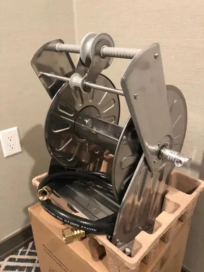 GREENER Stainless Steel Hose Reel, Wall Mount, 80ft Capacity, View more