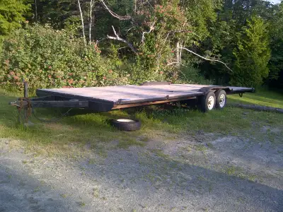 Large flat-deck trailer, 7.5'x22', originally built from an RV frame. Excellent for hauling large, b...