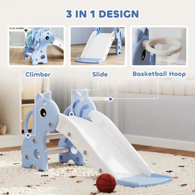 3 in 1 Toddler Slide for Age 1-3. Giraffe Design, Blue in Toys in Markham / York Region - Image 5