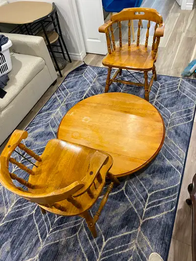 Solid wood round leaflet table and chairs -, View more