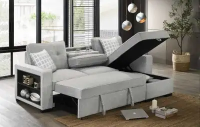 This is a BRAND  new sectional (couch storage bed power plug usb, View more