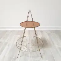 VINTAGE ATOMIC WIRE METAL SERVING STAND WITH RACK