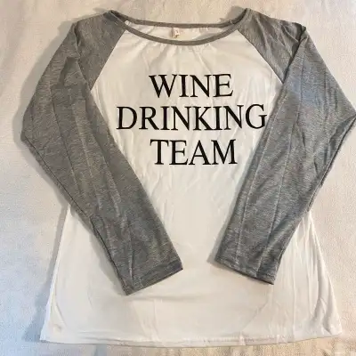 Wine Drinking Team Tshirt Raglan Sleeves White Gray W, View more