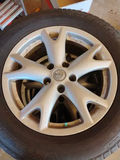 Came off our daughters 2005 Nissan Rogue. Rims in great condition but tires are done.