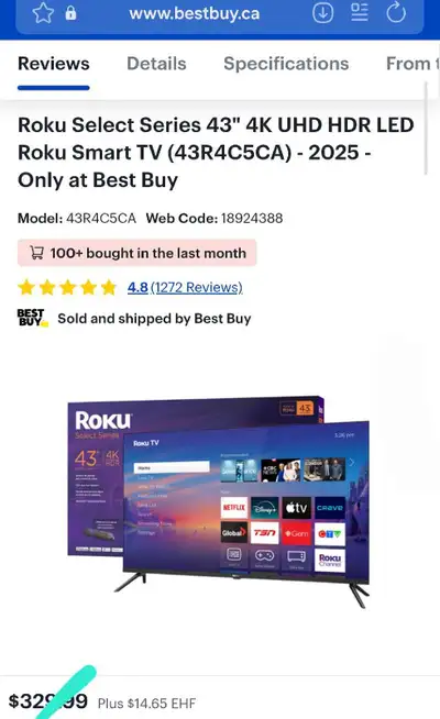 2025 Roku Select Series 43" 4K UHD HDR LED Roku Smart TV, View more