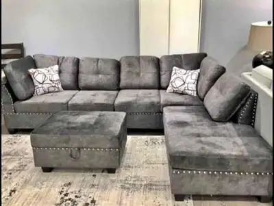 Sectional | 6 Seater Fabric Sofa with Hand Craft & Ottoman Buy $, View more