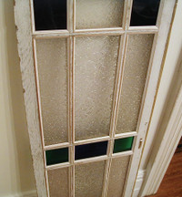 Window with green/blue/red flash glass and patterned glass