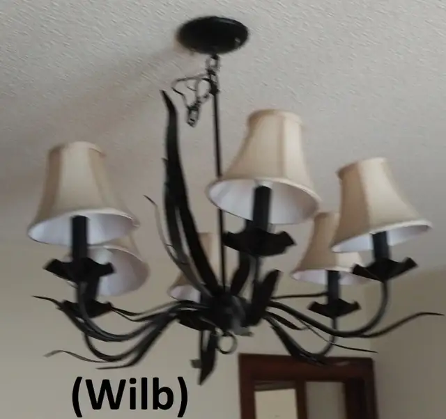 Chandelier - Vintage Reproduction, Black, White Shades in Indoor Lighting & Fans in Markham / York Region - Image 2