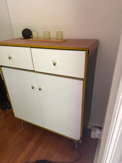 Modern White and Gold 2-Door 2-Drawer Cabinet, View more