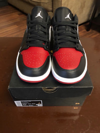 NEW Nike Air Jordan 1 Low Bred Toe 2.0 Black Red Us10.5M