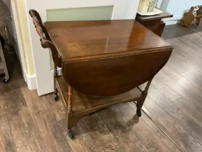 Vintage Wooden Tea Cart with wheels in Fall River - $75, View more
