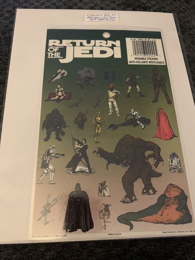 Return of the Jedi Star Wars 1997 Sticker Decal Sheet Booth 279 in Arts & Collectibles in Edmonton
