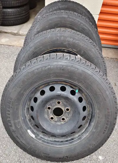 Set of 4 tires on steel rims with about 70% thread remaining. Tires were used on Honda Odyssey (5x12...