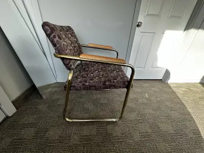 6 office chairs in metal arm rest in wood and good upholstery, View more