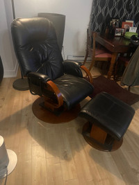 Leather swivel rocking reclining chair and footrest
