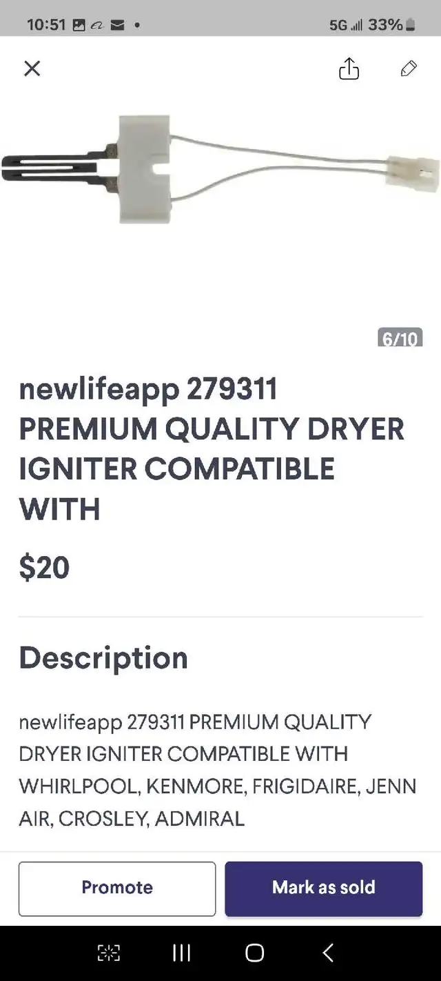 Brand: TUBBEK338906 Gas Dryer Flame Sensor Fit for Whirlpool for in Washers & Dryers in Markham / York Region - Image 10