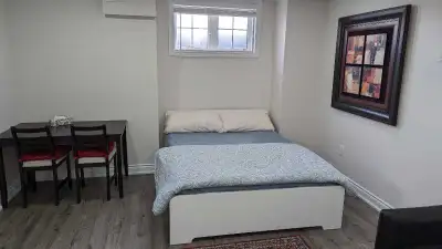 Separate entrance - Cozy furnished studio basement available for rent! This is a well-lit basement f...