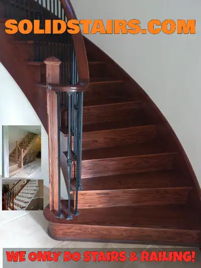 12 Solid Oak treads, risers, stained, installed from: $788.00 We do Oak, Maple, Cherry, Walnut, Hick...