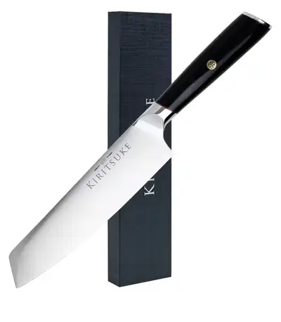 This Kiritsuke knife, with its distinctive angled blade, is perfect for slicing and dicing with prec...