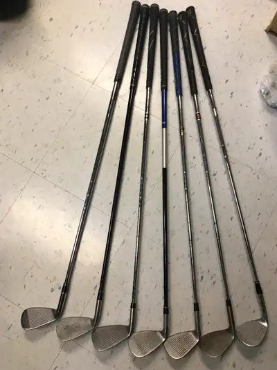 All for $60….$10 per club…. ………or from Left to Right 1. TaylorMade TP R9 PW UBS Steel Shaft - $20 2....
