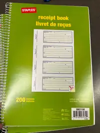 Staples Bilingual Receipts Book (Duplicates 7”x10” 200pages $10 