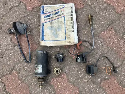 ignition coils, starter, water muffs, gas tank pickup $10. stainless steel prop $150 ($600 value)