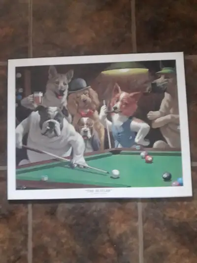 Dogs playing poker - "The Hustler" by Arthur Sarnoff 16 x 20 - $25 'Engagement" in wooden glass fram...