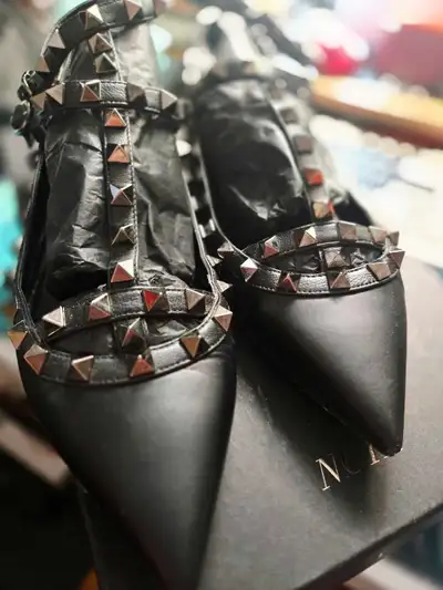 Valentino Garavani Rockstud leather caged ballerina flats, View more